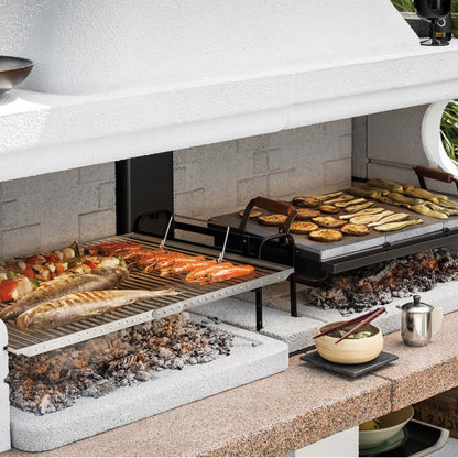 Barbecue in cemento a legna MIAMI con doppia griglia - PALAZZETTI sistema Fast-Fire per cotture intensive all’aperto