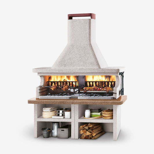 Barbecue in cemento a legna MIAMI con doppia griglia - PALAZZETTI sistema Fast-Fire per cotture intensive all’aperto