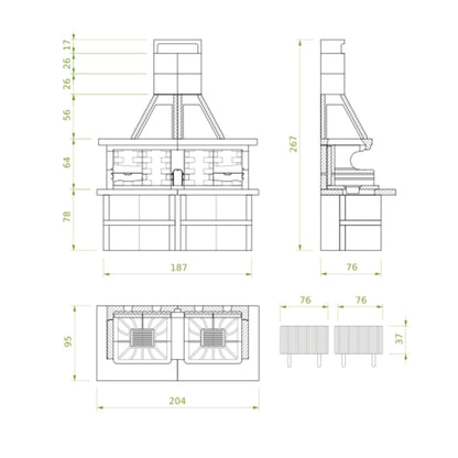 Barbecue in cemento a legna MIAMI con doppia griglia - PALAZZETTI sistema Fast-Fire per cotture intensive all’aperto