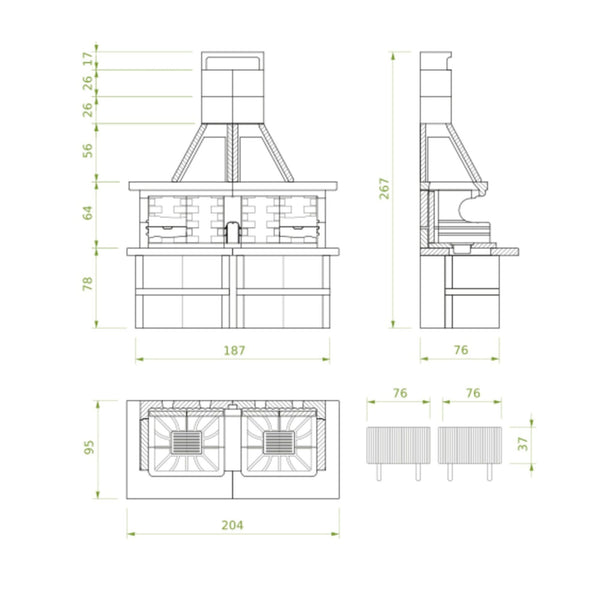 Barbecue in cemento a legna MIAMI con doppia griglia - PALAZZETTI sistema Fast-Fire per cotture intensive all’aperto