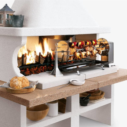Barbecue in cemento a legna PATAMOS ROSSO con doppia griglia - PALAZZETTI Area grill ideale per cucinare in giardino o esterno