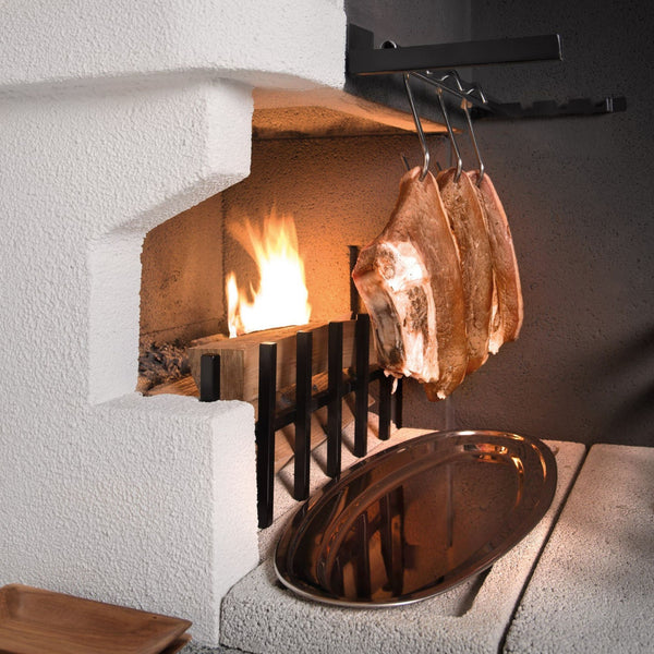 Barbecue in cemento a legna TRINIDAD con griglia extra large - PALAZZETTI braciere laterale, piano Marmotech e struttura in cemento