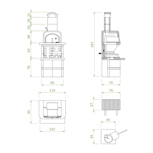 Barbecue in cemento a legna con forno CAPRI 2 - PALAZZETTI griglia inox 76 cm, piano Marmotech e sistema Fast-Fire Box