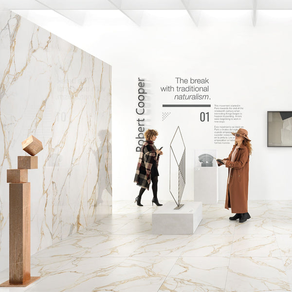 # CALACATTA GOLD Gres porcellanato effetto marmo - TAGINA piastrelle dall'eleganza naturale, venature oro su fondo bianco