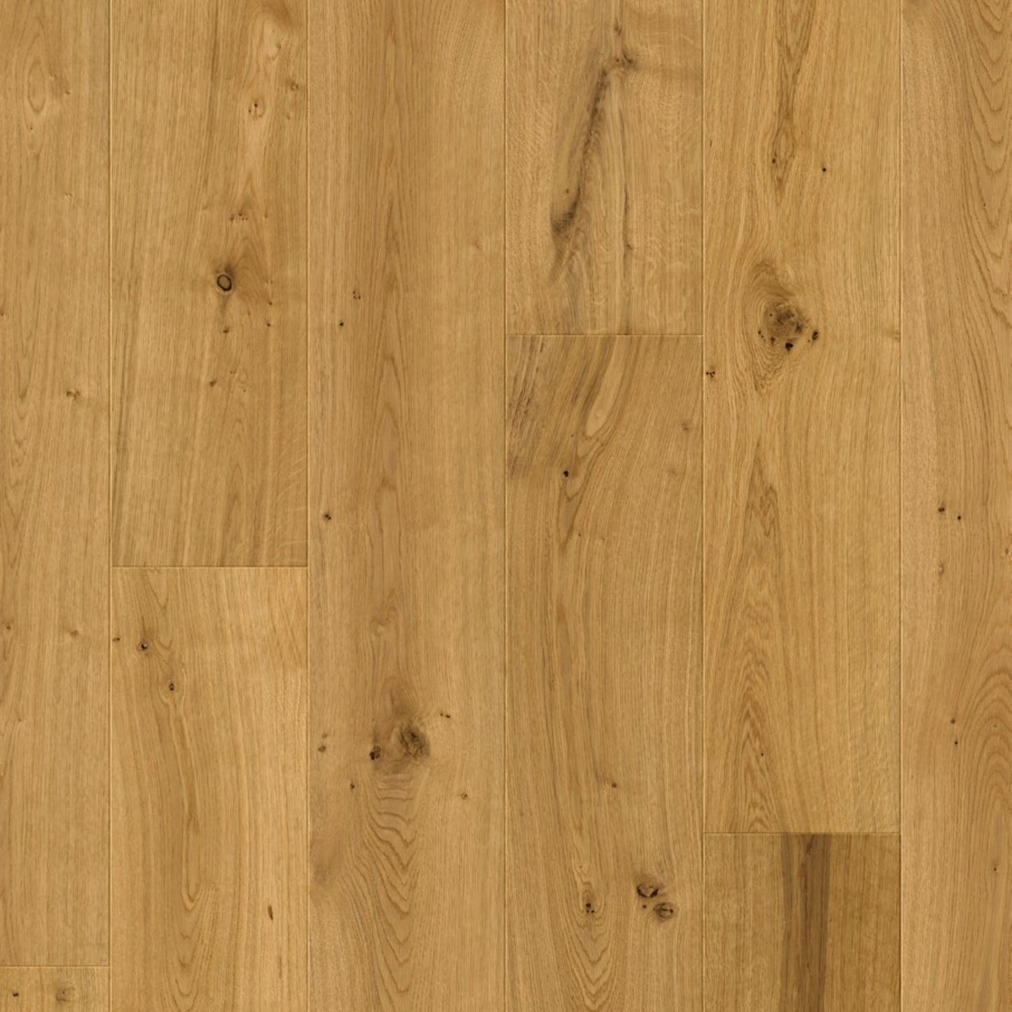 Pavimento in PARQUET CALA ROVERE ALBA EXTRA OPACO QUICK-STEP effetto legno doga lunga e larga, compatibile con riscaldamento a pavimento.
