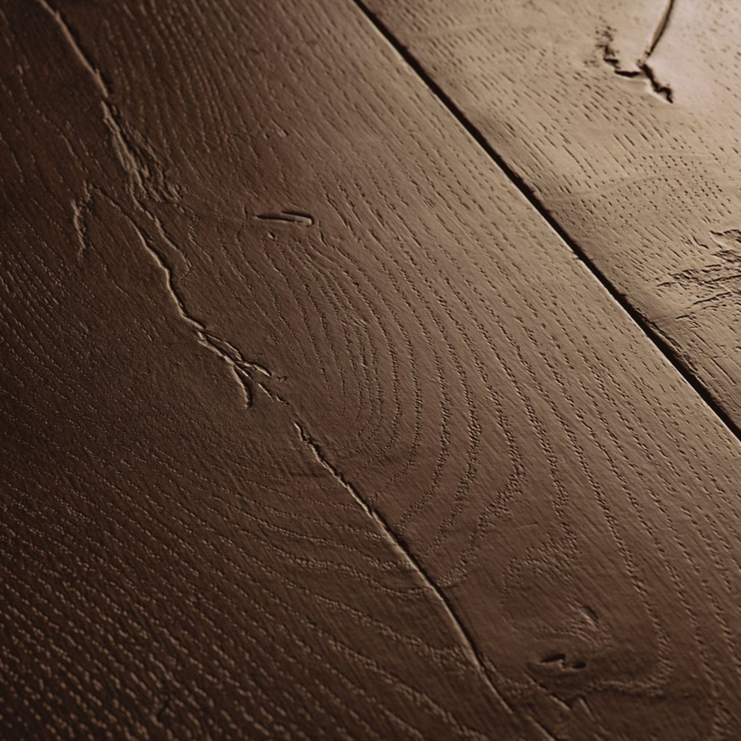 Pavimento in Laminato CAPTURE ROVERE CERATO SCURO QUICK-STEP resistente ai graffi e compatibile con riscaldamento a pavimento per ambienti residenziali