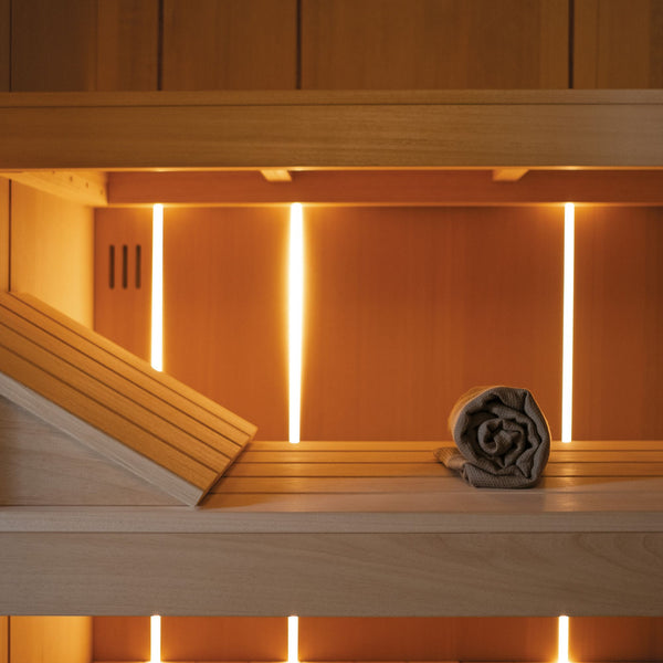 # CELSIUS SAUNA  in legno di qualità - NOVELLINI per casa, sauna secca con cromoterapia, Bluetooth, design moderno e comfort totale