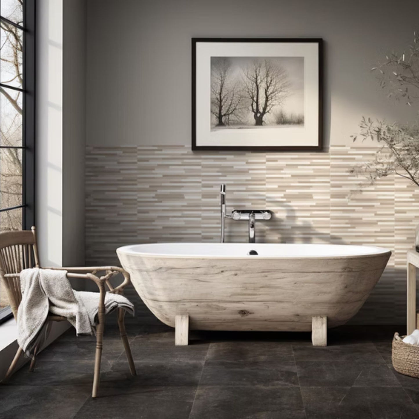 ETOILE SAVOIA ITALIA rivestimenti in bicottura in pasta bianca effetto cemento e muretto decorato per pareti bagno e living