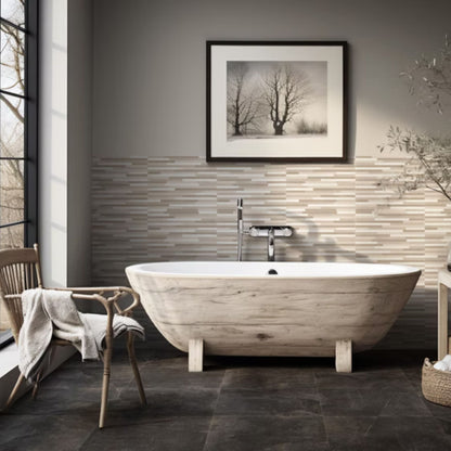 ETOILE SAVOIA ITALIA rivestimenti in bicottura in pasta bianca effetto cemento e muretto decorato per pareti bagno e living