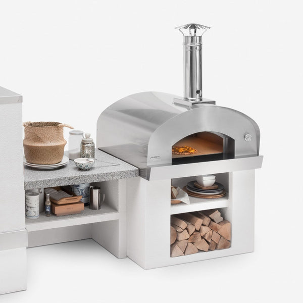 Forno a legna da appoggio CARMINE in acciaio inox - PALAZZETTI camera a volta e isolamento in lana di roccia