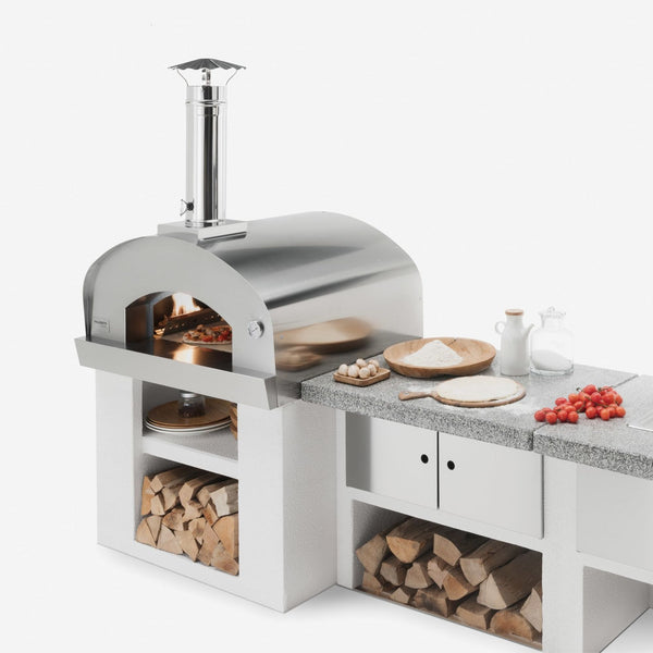 Forno a legna da appoggio CARMINE in acciaio inox - PALAZZETTI camera a volta e isolamento in lana di roccia