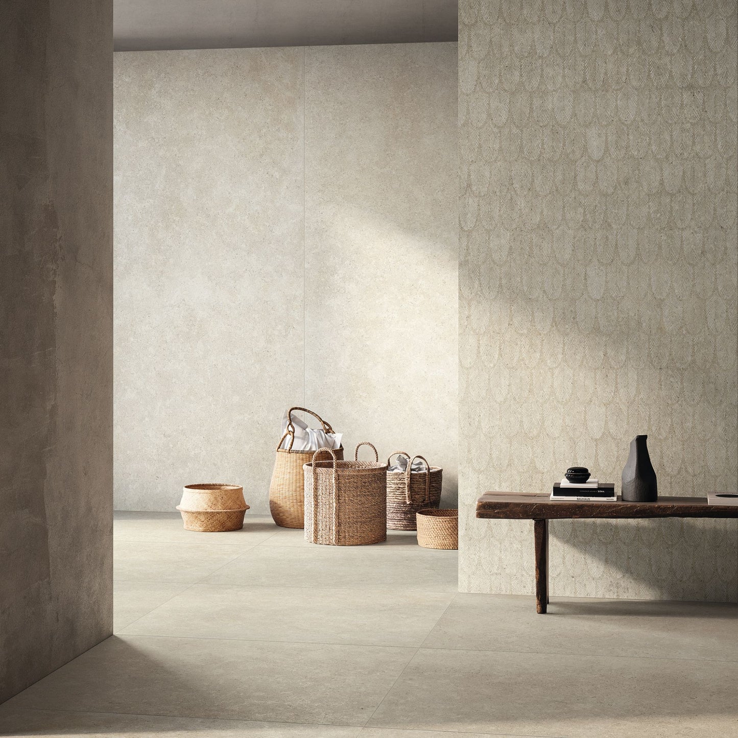 Gres porcellanato BACKGROUND FONDOVALLE per pavimenti interni effetto pietra Limestone con 3D Texture, Real Matt e grandi formati