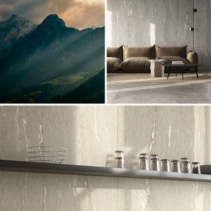 Gres porcellanato ALPINE FONDOVALLE per pavimenti interni effetto pietra con 3D Texture, finitura Real Matt e grandi formati