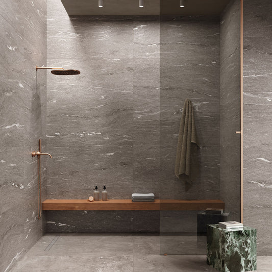 Gres porcellanato ALPINE FONDOVALLE per pavimenti interni effetto pietra con 3D Texture, finitura Real Matt e grandi formati