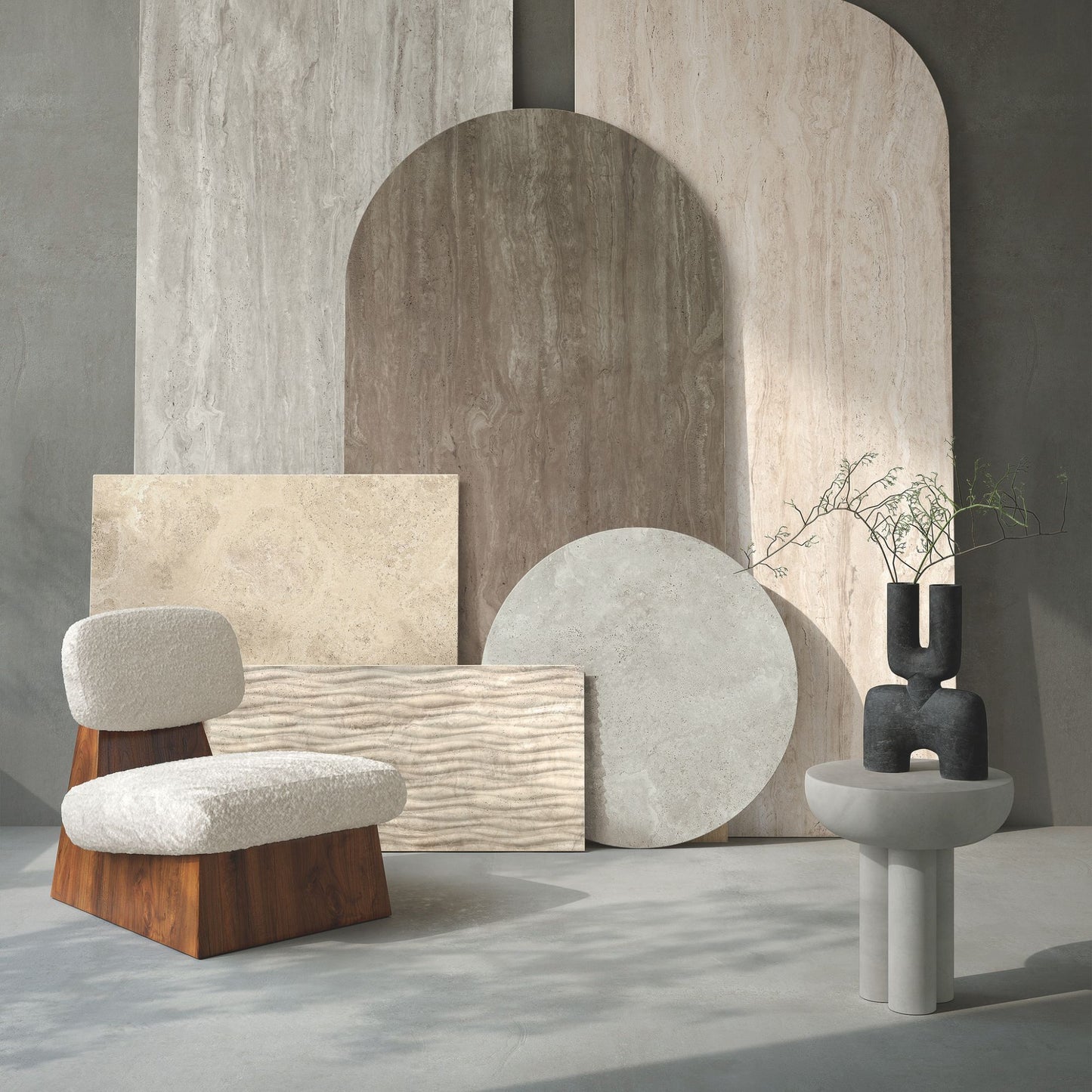 Gres porcellanato ROYAL TRAVERTINO FONDOVALLE effetto pietra 3D texture per pavimenti interni e grandi formati