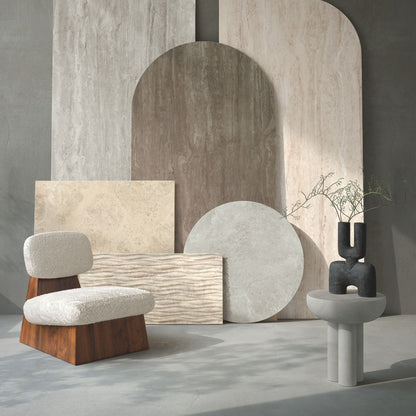 Gres porcellanato ROYAL TRAVERTINO FONDOVALLE effetto pietra 3D texture per pavimenti interni e grandi formati