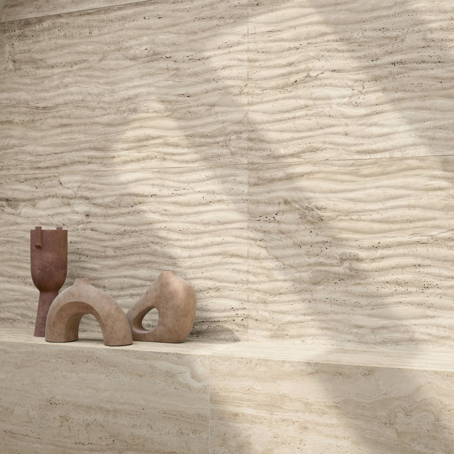 Gres porcellanato ROYAL TRAVERTINO FONDOVALLE effetto pietra 3D texture per pavimenti interni e grandi formati