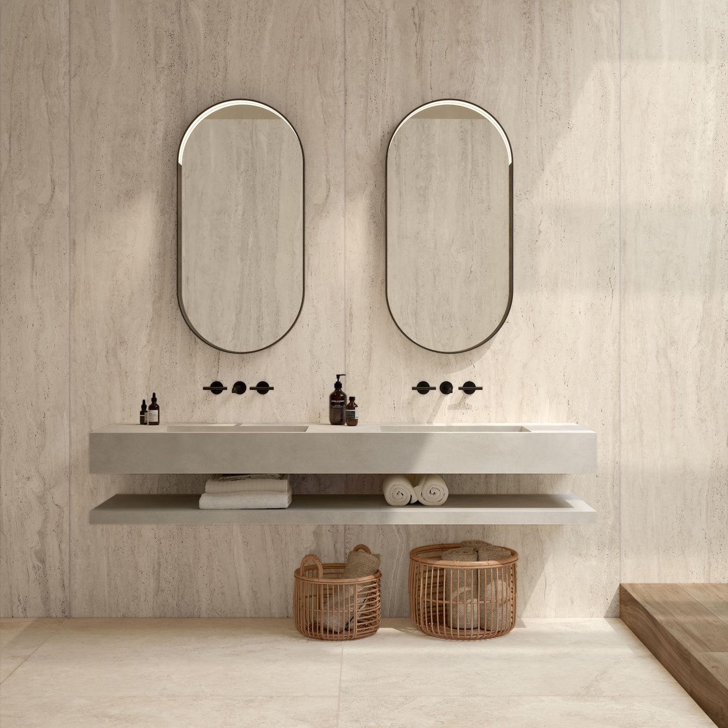 Gres porcellanato ROYAL TRAVERTINO FONDOVALLE effetto pietra 3D texture per pavimenti interni e grandi formati