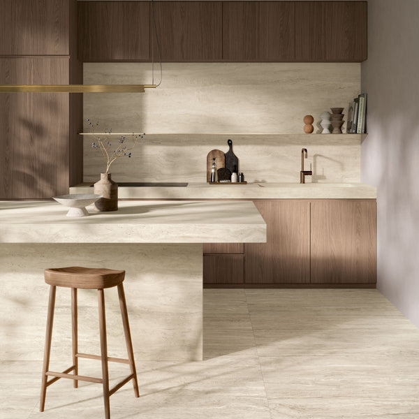 Gres porcellanato ROYAL TRAVERTINO FONDOVALLE effetto pietra 3D texture per pavimenti interni e grandi formati