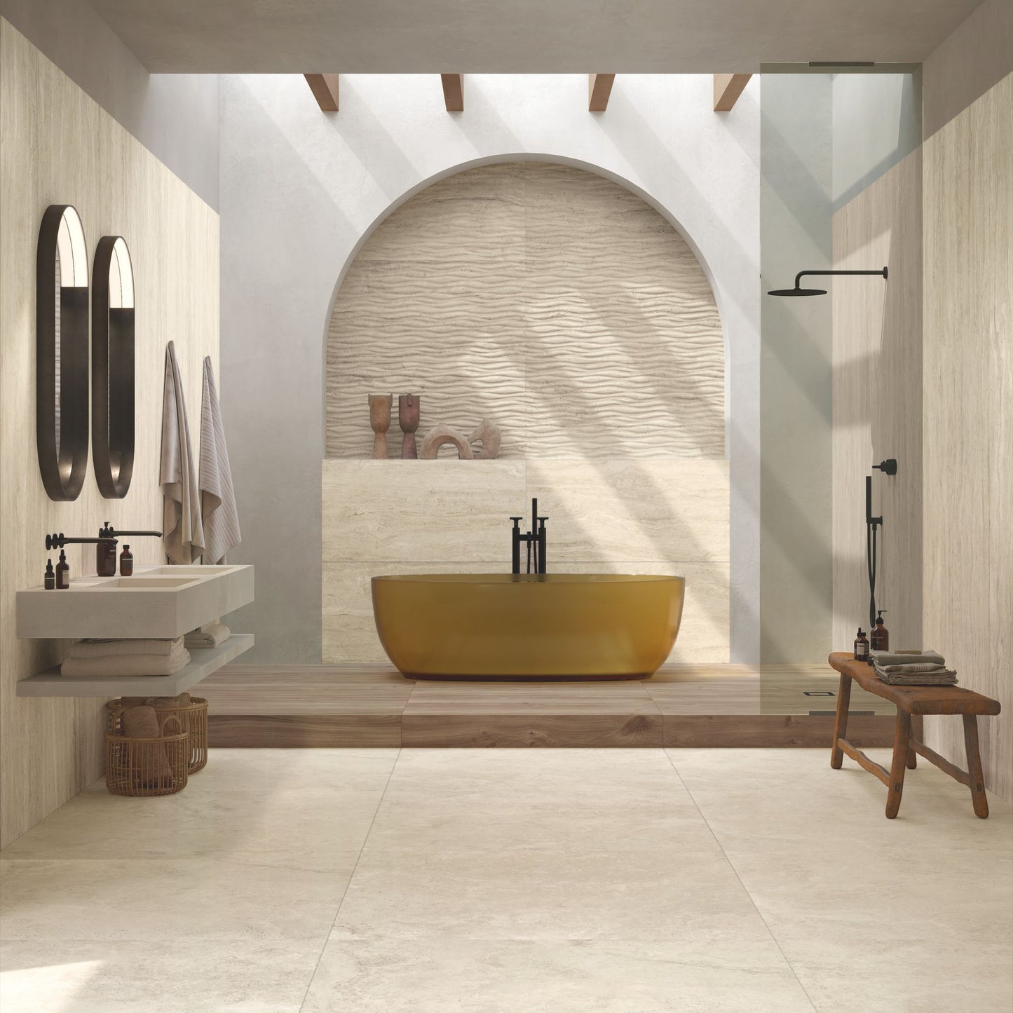 Gres porcellanato ROYAL TRAVERTINO FONDOVALLE effetto pietra 3D texture per pavimenti interni e grandi formati