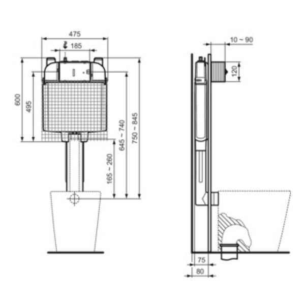 IDEAL STANDARD PROSYS 80 CASSETTA di SCARICO INCASSO portata 6 Litri