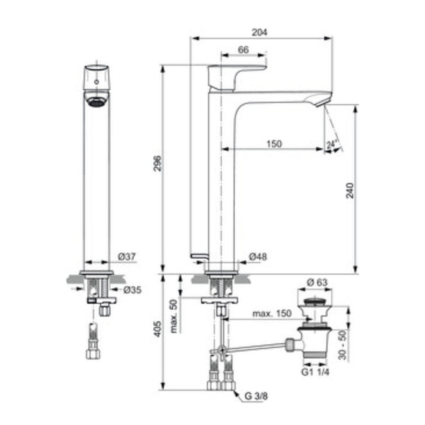 IDEAL STANDARD CONNECT AIR MISCELATORE LAVABO CROMATO monocomando da appoggio su piano