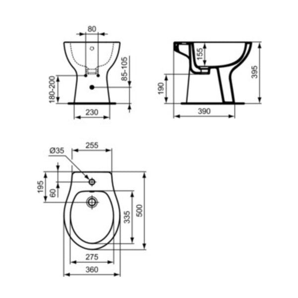 IDEAL STANDARD EUROVIT BIDET BIANCO A TERRA monoforo per bagno