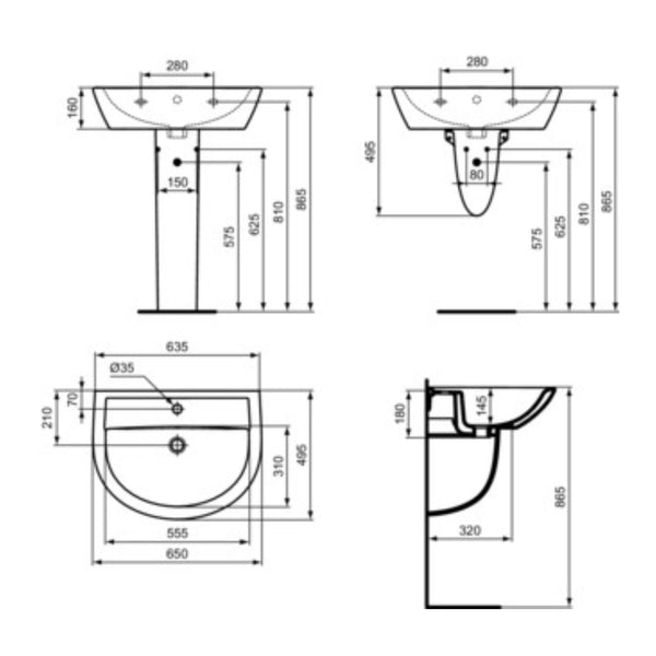IDEAL STANDARD EUROVIT COLONNA BIANCA per lavabi e lavandini