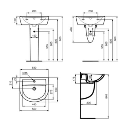 IDEAL STANDARD EUROVIT LAVABO BIANCO 550x460mm lavandino in ceramica