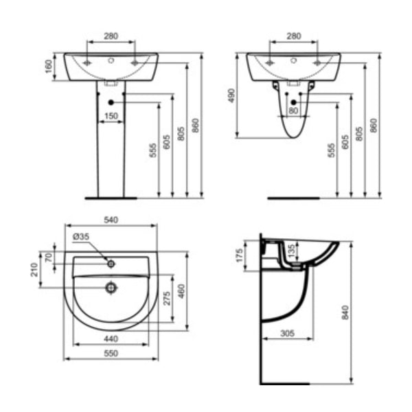 IDEAL STANDARD EUROVIT LAVABO BIANCO 550x460mm lavandino in ceramica