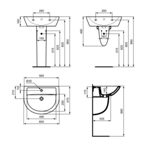 IDEAL STANDARD EUROVIT LAVABO BIANCO 600x470mm lavandino