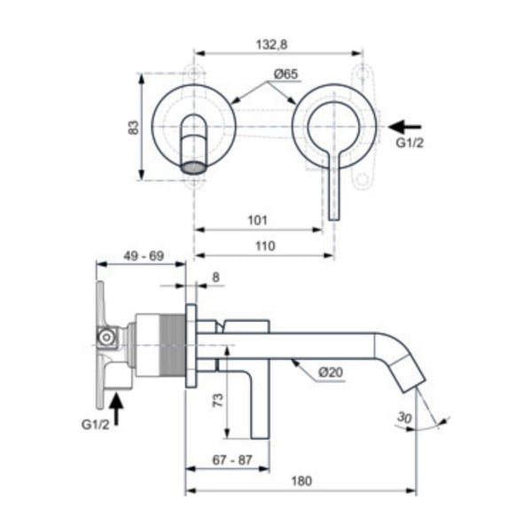 IDEAL STANDARD JOY MISCELATORE LAVABI MONOCOMANDO CROMATO A PARETE rubinetto per lavandini