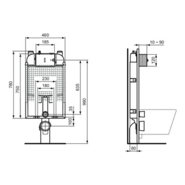 IDEAL STANDARD PROSYS 80 CASSETTA SCARICO INCASSO portata 6 Litri per wc water