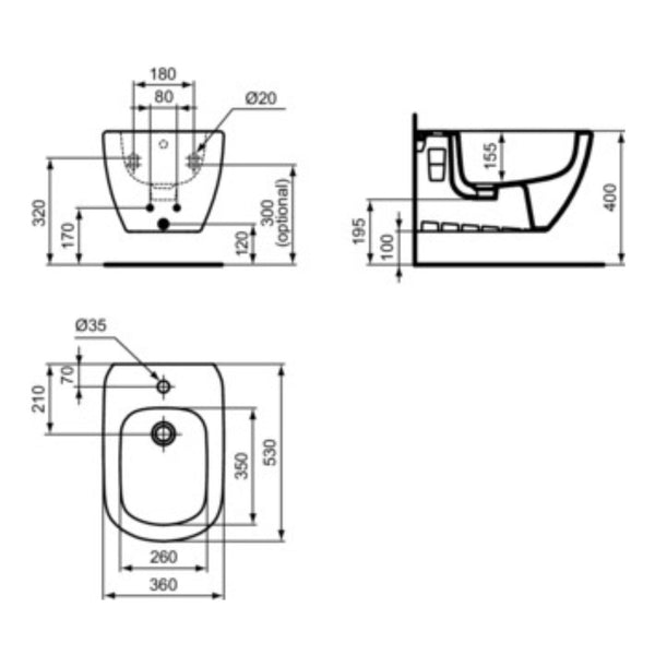 IDEAL STANDARD TESI BIDET SOSPESO NERO con fissaggi nascosti per bagno