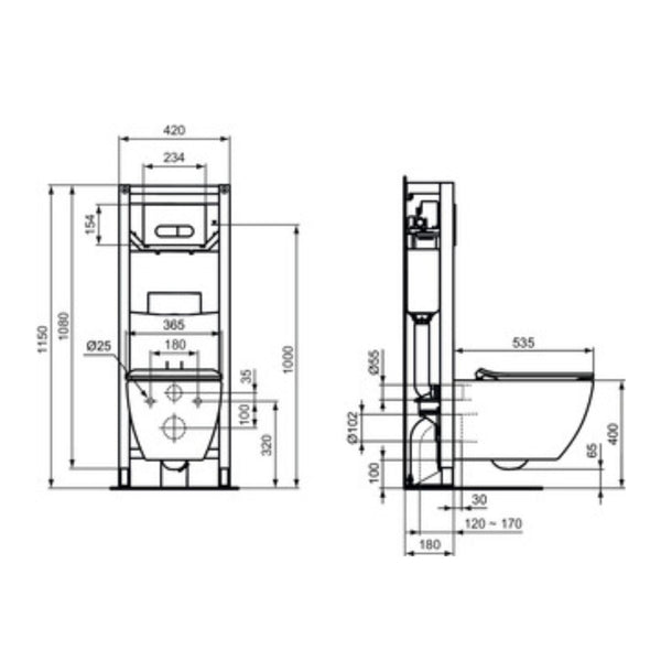 IDEAL STANDARD TESI VASO SOSPESO BIANCO ACQUABLADE water wc con fissaggi nascosti