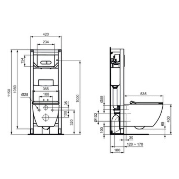 IDEAL STANDARD TESI VASO SOSPESO NERO OPACO AQUABLADE wc water bagno