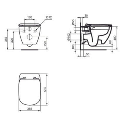 Ideal Standard Tesi Vaso WC sospeso RimLS+ con sedile rallentato