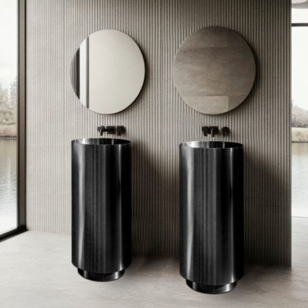 LAVABO FOYER FREESTANDING in acciaio inox PVD - CIPÍ lavandino minimal e finitura luxury per un effetto scenico esclusivo