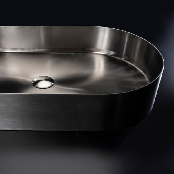 LAVABO FOYER OVALE in acciaio inox PVD - CIPÍ lavandino Design sottile, saldatura invisibile e forma ellittica elegante