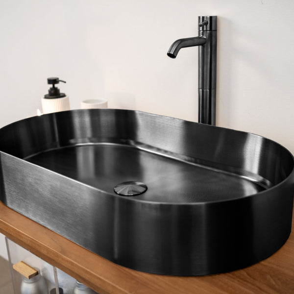 LAVABO FOYER OVALE in acciaio inox PVD - CIPÍ lavandino Design sottile, saldatura invisibile e forma ellittica elegante
