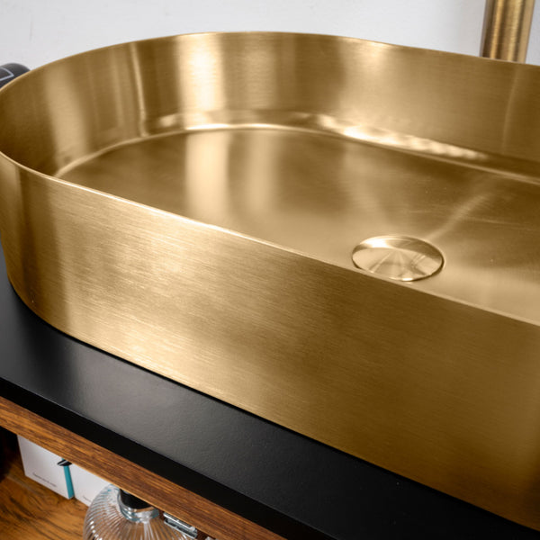 LAVABO FOYER OVALE in acciaio inox PVD - CIPÍ lavandino Design sottile, saldatura invisibile e forma ellittica elegante