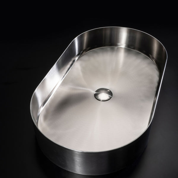 LAVABO FOYER OVALE in acciaio inox PVD - CIPÍ lavandino Design sottile, saldatura invisibile e forma ellittica elegante
