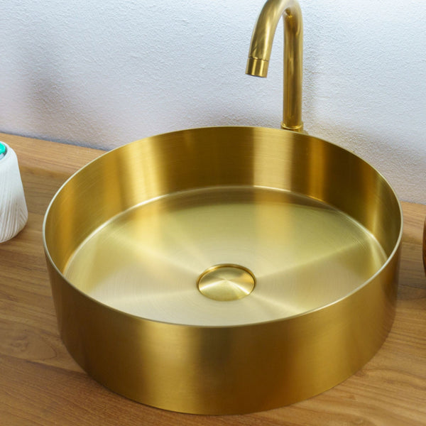 LAVABO FOYER ROUND 38Ø in acciaio inox 3 mm - CIPÍ lavandino tondo con finitura PVD+Nano coating senza saldature