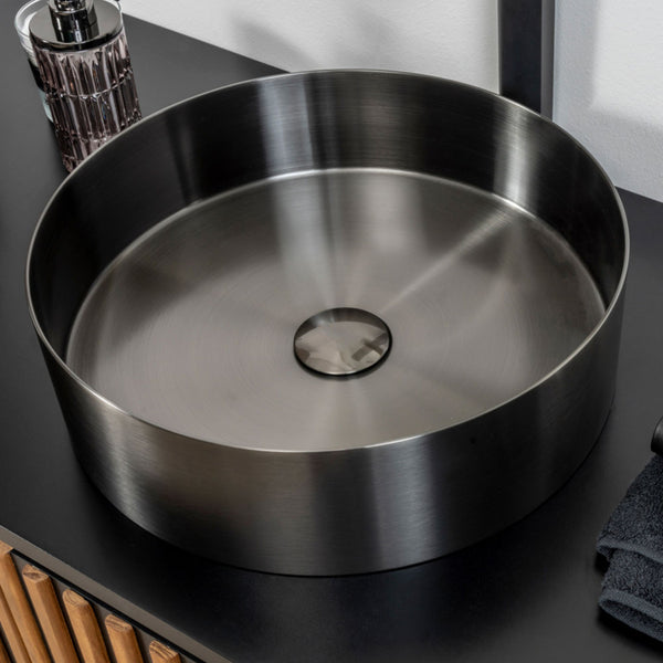 LAVABO FOYER ROUND 38Ø in acciaio inox 3 mm - CIPÍ lavandino tondo con finitura PVD+Nano coating senza saldature