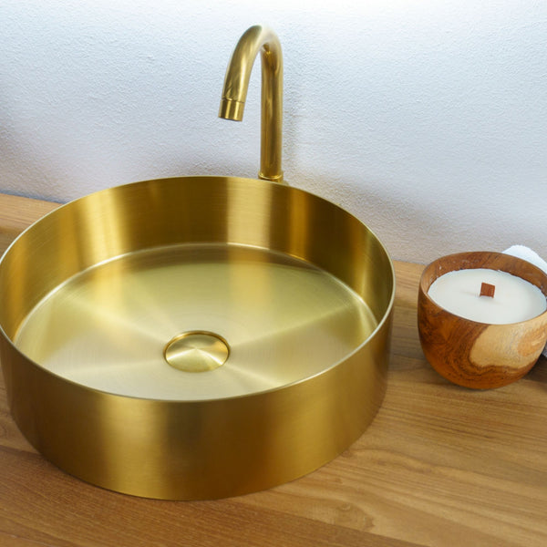 LAVABO FOYER ROUND 38Ø in acciaio inox 3 mm - CIPÍ lavandino tondo con finitura PVD+Nano coating senza saldature