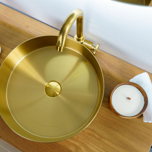 LAVABO FOYER ROUND 38Ø in acciaio inox 3 mm - CIPÍ lavandino tondo con finitura PVD+Nano coating senza saldature