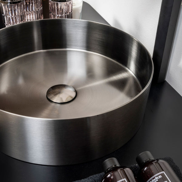 LAVABO FOYER ROUND 38Ø in acciaio inox 3 mm - CIPÍ lavandino tondo con finitura PVD+Nano coating senza saldature