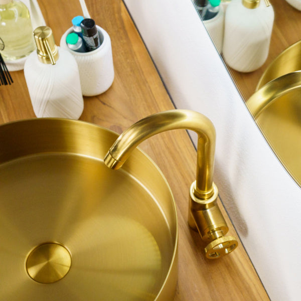 LAVABO FOYER ROUND 38Ø in acciaio inox 3 mm - CIPÍ lavandino tondo con finitura PVD+Nano coating senza saldature