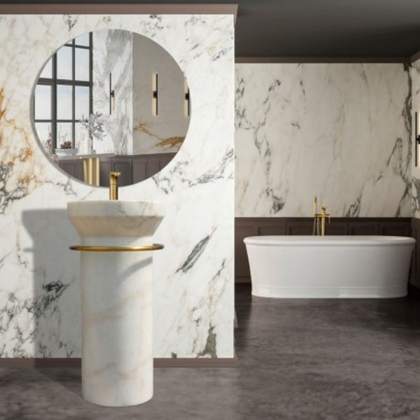 LAVABO FREESTANDING MOON WHITE in marmo bianco ø42x85 cm - CIPÍ lavabo a colonna di lusso