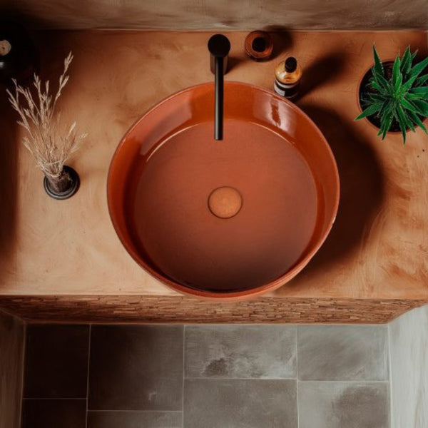 LAVABO INDEX RED IN TERRACOTTA - CIPÍ da appoggio in argilla refrattaria, artigianato Made in Italy